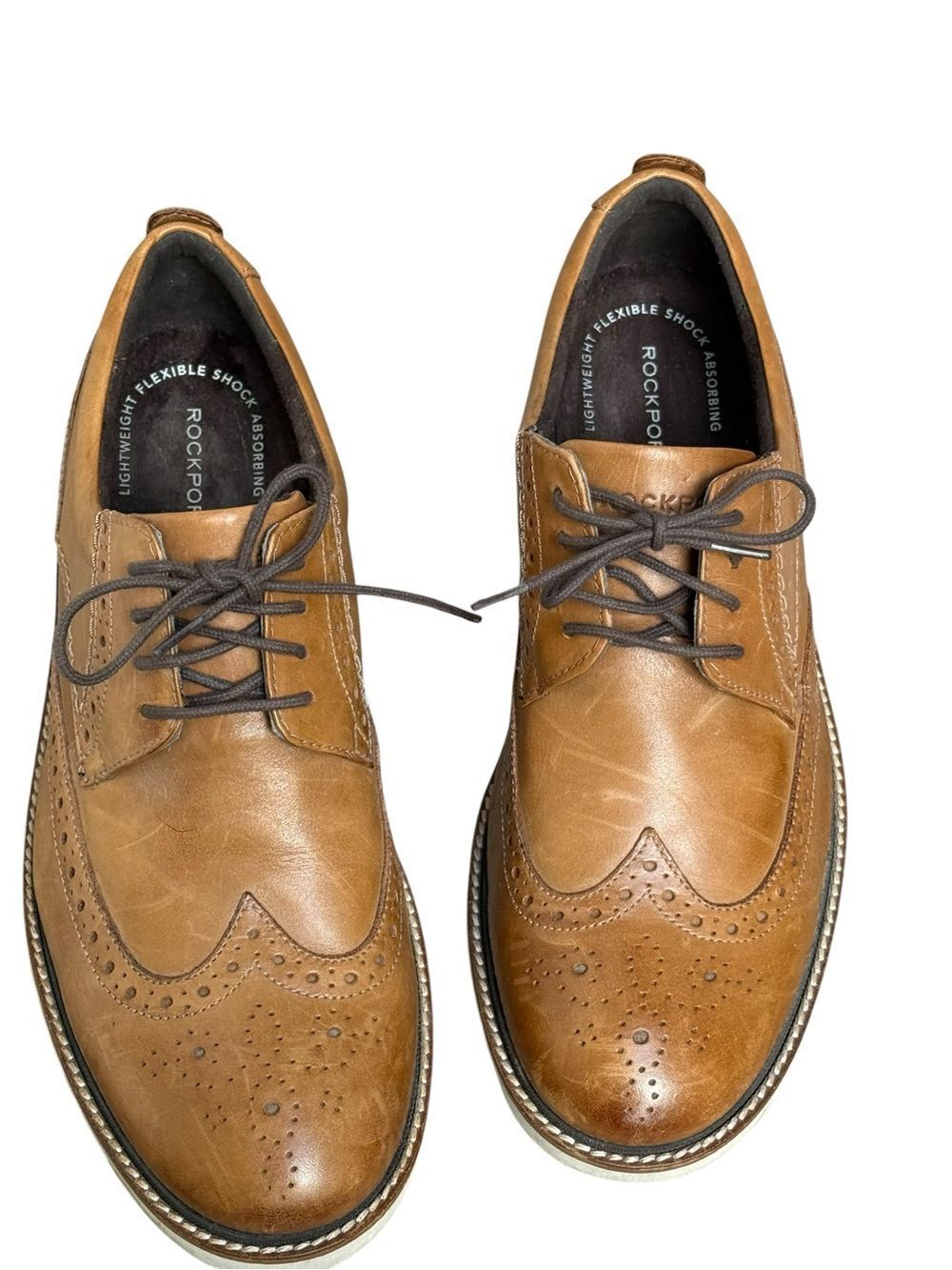 Rockport Men's Marshall Wingtip Oxford Cognac Leather Shoes size 8